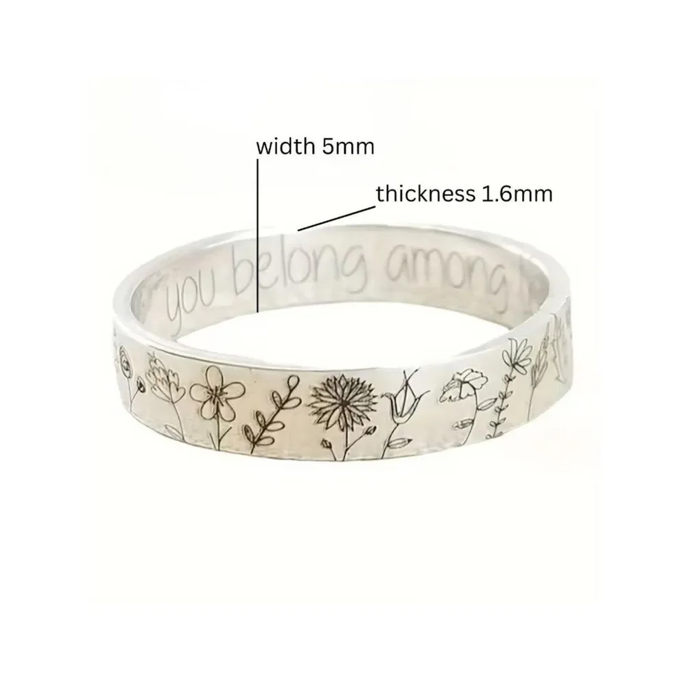 NWT Boho Wildflower Engraved Band Ring Dandelion Floral Flower Inscribed
